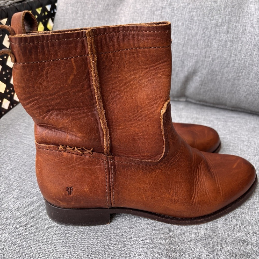 Frye Cara Leather Ankle Boots Pull On Cognac Brown Women's 8B Mexico